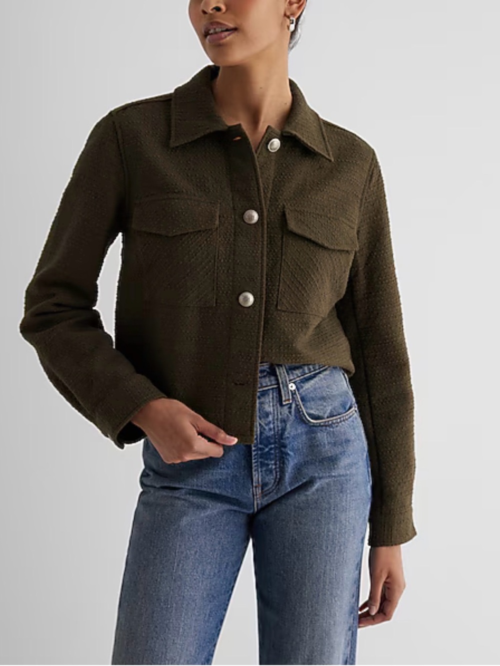 Express Olive Green Textured Utility Jacket S